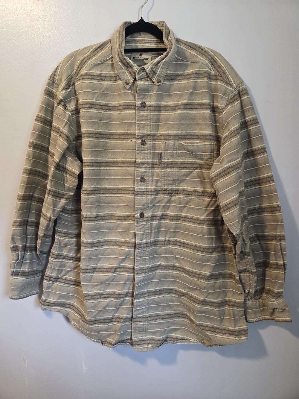 Pendleton Striped Button-Down Shirt in Beige and Olive Tones